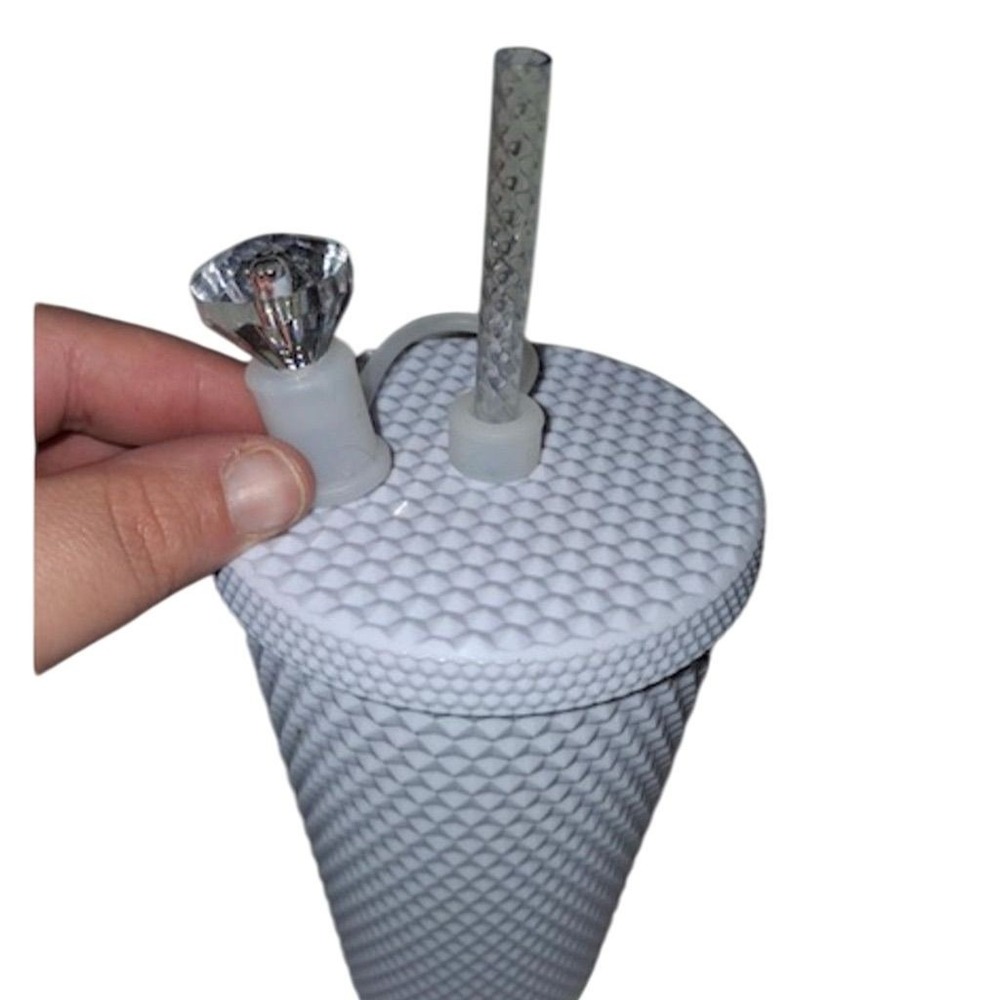 Starbucks 2021 White‎ Studded Cold Cup Tumbler 24oz with Lid & Straw jewel straw